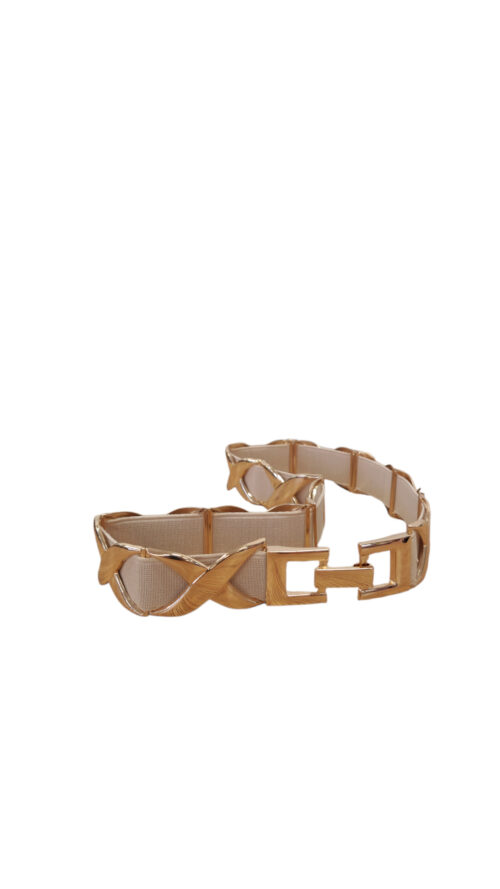 Elegancki Pasek Dasmki Elastyczny Złote Sploty Beżowy