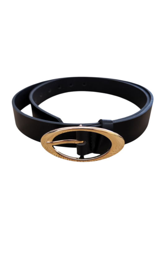 Klasyczny Pasek Damski z Owalną Klamrą Czarny