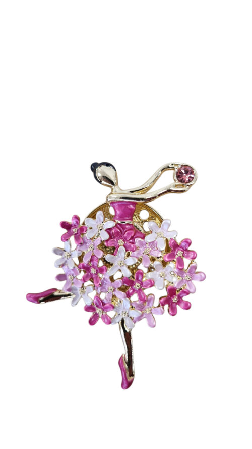 Broszka w Kształcie Baletnicy z Cyrkoniami na Magnes Różowa