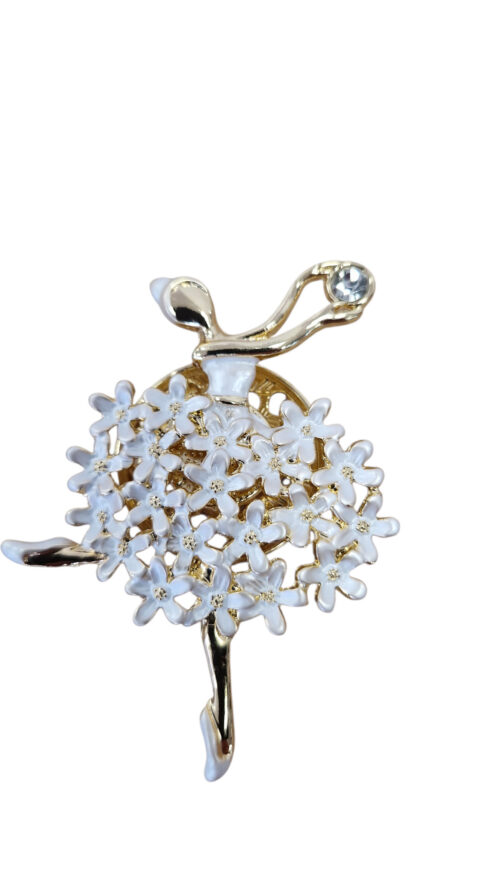 Broszka w Kształcie Baletnicy z Cyrkoniami na Magnes Biała