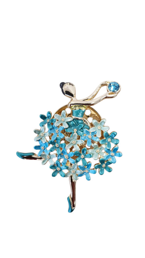 Broszka w Kształcie Baletnicy z Cyrkoniami na Magnes Błękitna