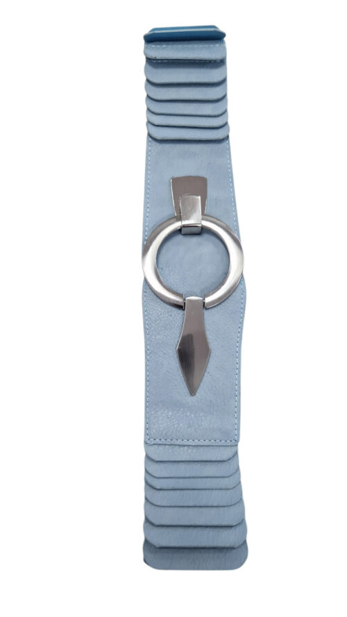 Elegancki Pasek Damski Elastyczny ze Srebrnym Zdobieniem Niebieski