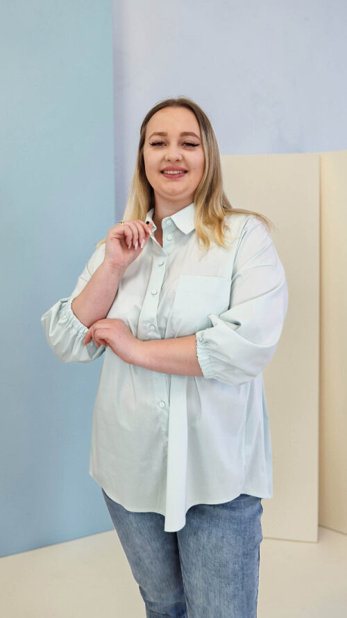 Elegancka Koszula Damska z Plisowanym Tyłem Miętowa