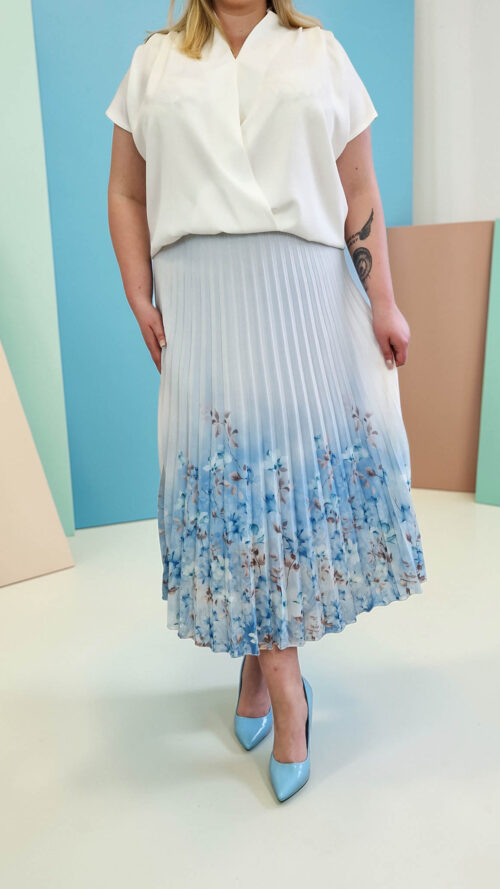 Plisowana Spódnica Szyfonowa Maxi z Paskiem Niebieska