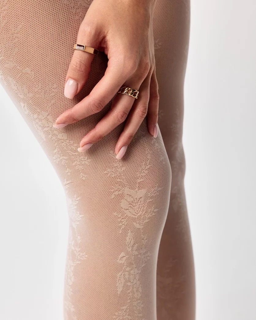 Sklep internetowy NeliNo Cienkie Rajstopy Gabriella w Drobny Kwiatowy Wzór Doris Kremowe - obrazek 2