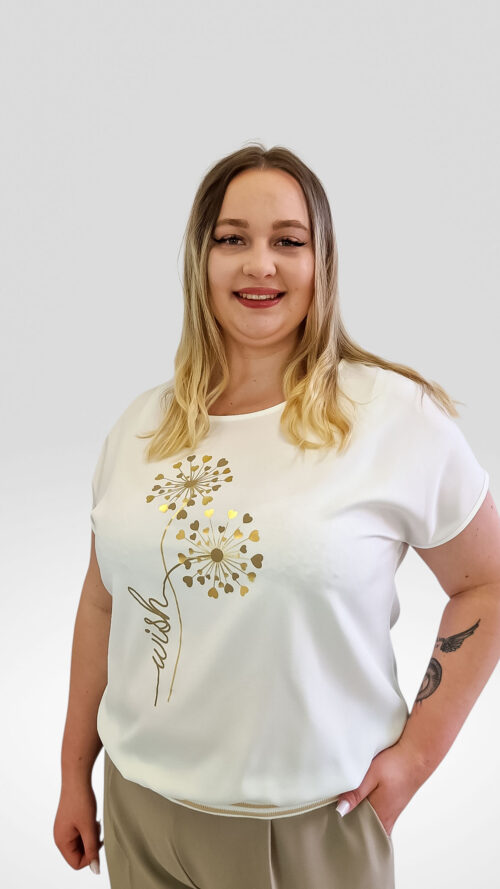 Elegancka Bluzka Damska ze Ściągaczem Dmuchawiec ze Złotym