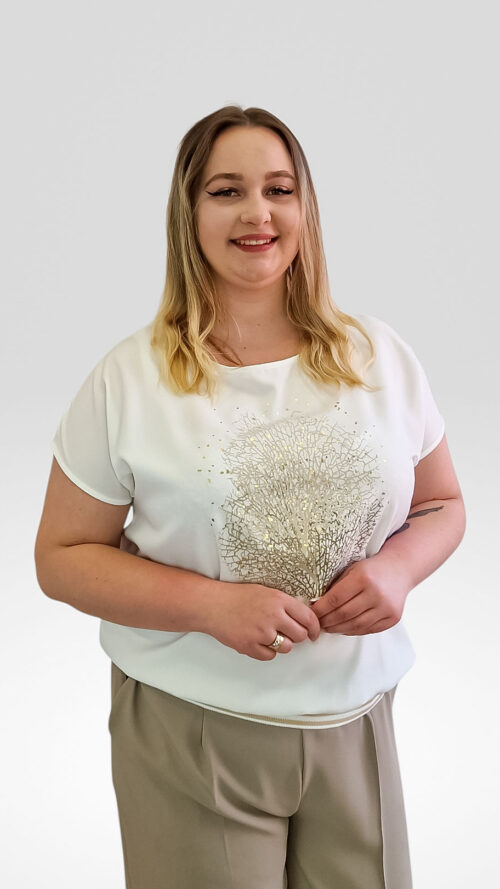 Elegancka Bluzka Damska ze Ściągaczem Drzewko Szczęścia ze Złotym