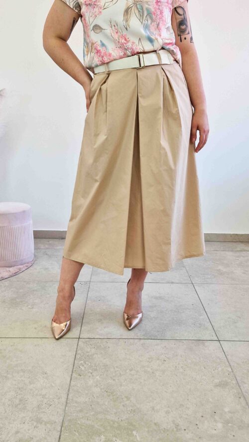 Elegancka Spódnica Maxi z Kontrafałdami Beżowa