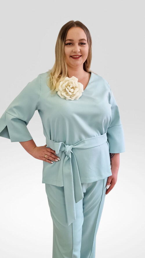 Elegancki Komplet Damski Spodnie z Tuniką Miętowy