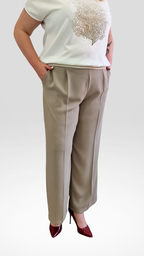 Eleganckie Spodnie Damskie na Gumce Beżowe