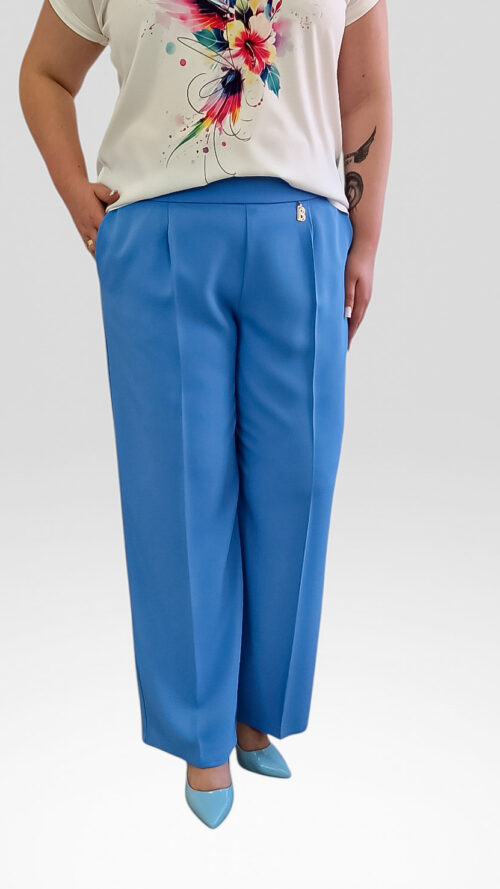 Eleganckie Spodnie Damskie na Gumce Niebieskie