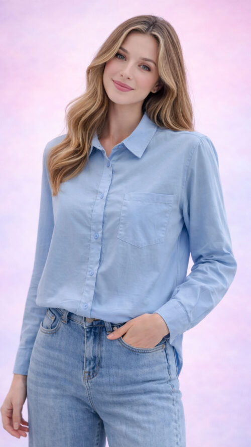 Klasyczna Koszula Damska z Kieszonką Błękitna