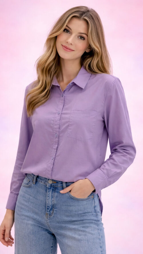 Klasyczna Koszula Damska z Kieszonką Lila