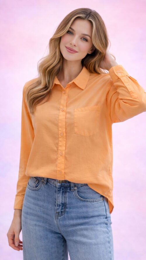 Klasyczna Koszula Damska z Kieszonką Pomarańczowa