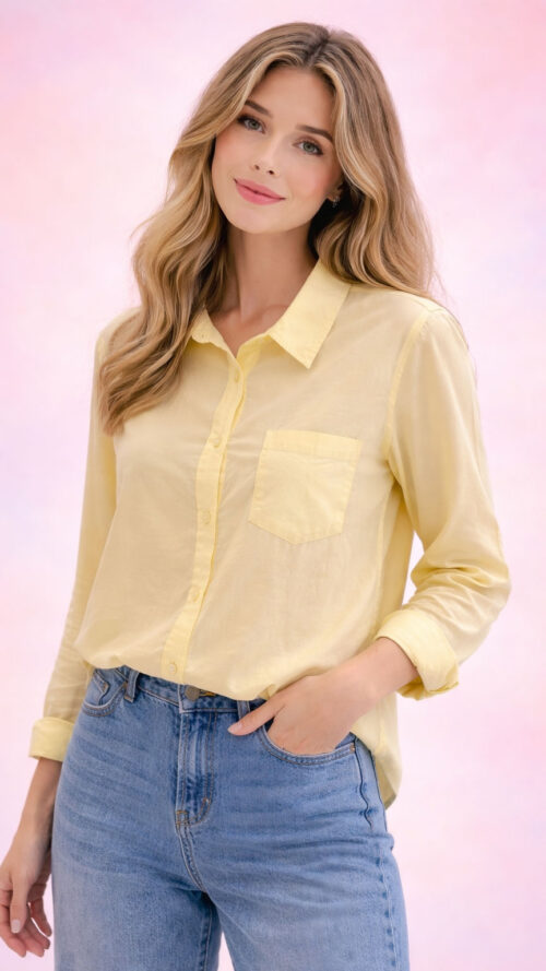 Klasyczna Koszula Damska z Kieszonką Żółta