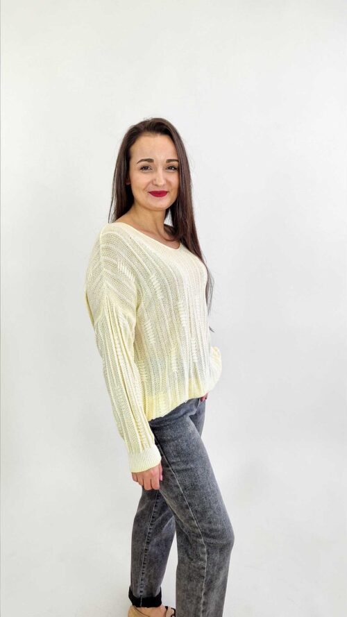 Klasyczny Sweter Damski w Szpic Żółty