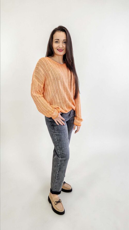 Klasyczny Sweter Damski w Szpic Pomarańczowy