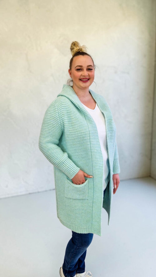 Sweter Długi Kardigan Damski z Kapturem