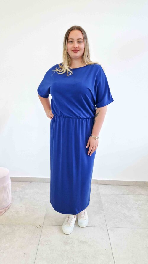Elegancka Sukienka Midi z Gumką w Pasie Chabrowa