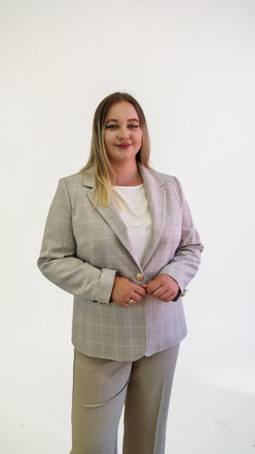 Elegancka Marynarka Damska w Kratę Beżowa