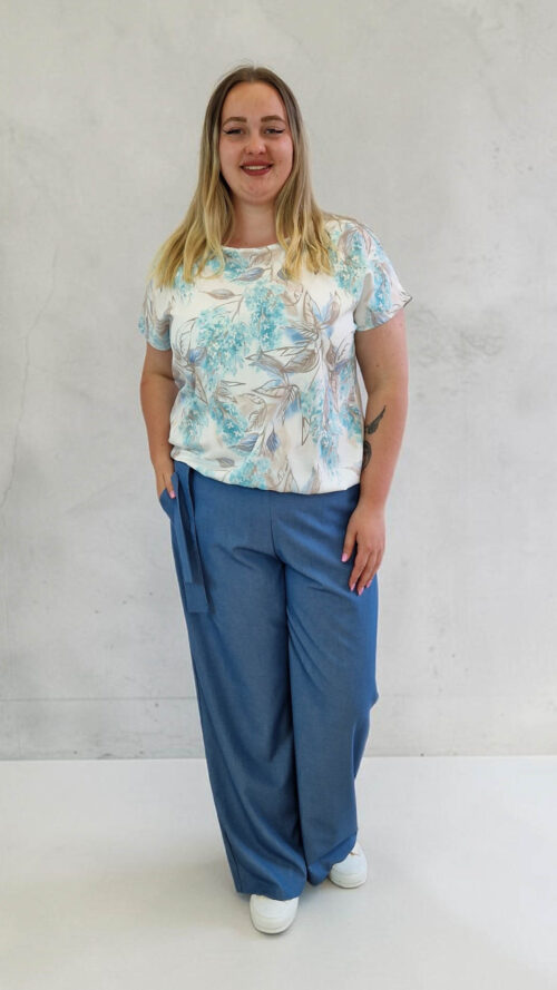 Eleganckie Spodnie Damskie Materiał Ala Jeans Niebieskie