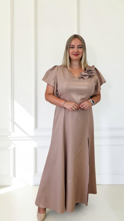 Sklep internetowy NeliNo Elegancka Sukienka Maxi z Połyskiem Róża Fango