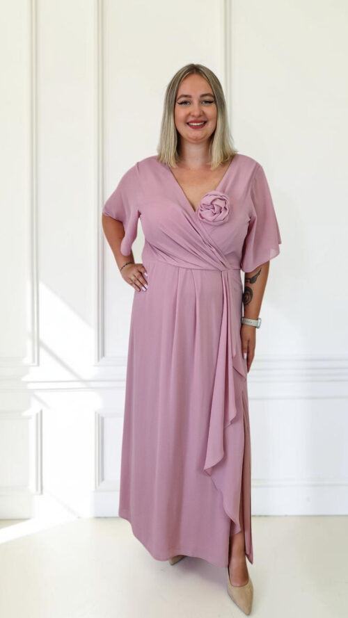 Sklep internetowy NeliNo Elegancka Sukienka Szyfonowa Maxi Brudny Róż