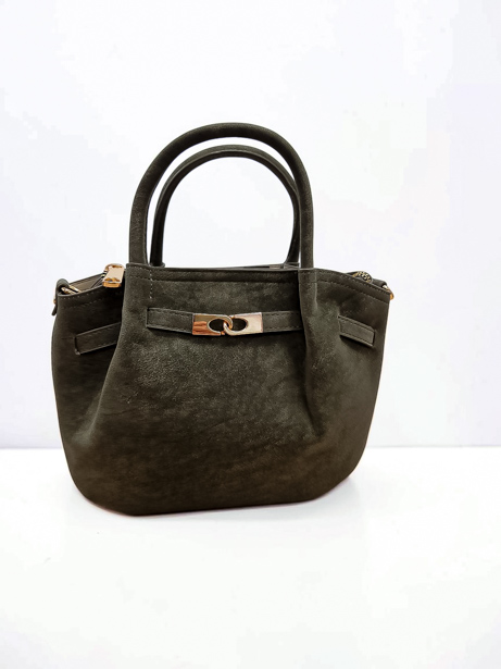 Elegancka Mini Torebka z Eko Zamszu Oliwkowa