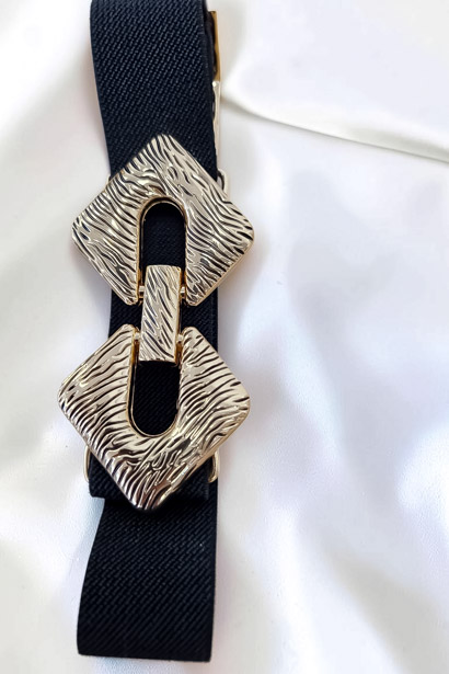 Sklep internetowy NeliNo Stylowy Pasek Damski z Elegancką Klamrą Romby Czarny - obrazek 3